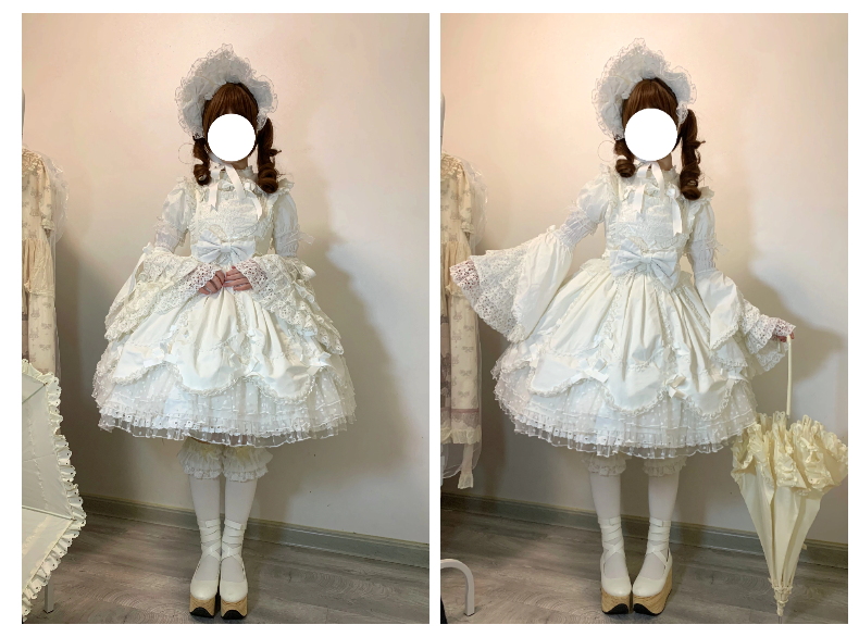 (BFM)The Seventh Doll~Sweet Diary SP~Vintage Lolita Jumper Dress Petal-like Hem JSK Headdress Set   