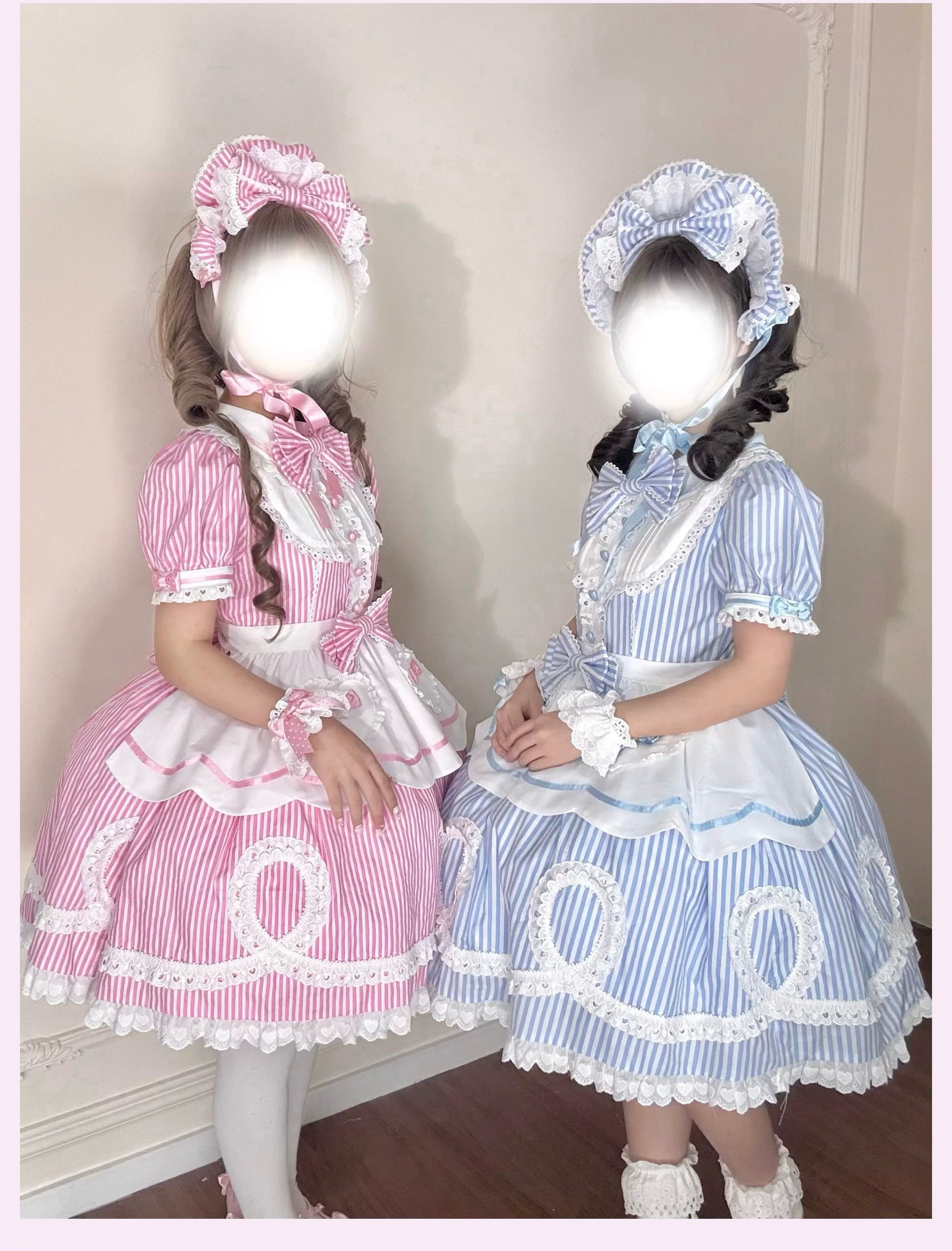 Candy Shop Manager - Old School Lolita Striped OP Dress, Detachable Apron 44788:822073