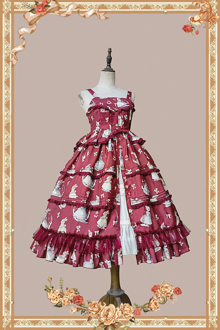 Infanta~Elegant Lolita JSK Dress Tiered Rabbit Prints Middle Split Dress   