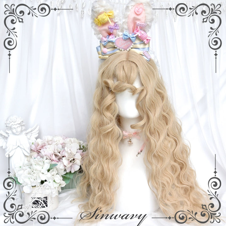 Sinwavy~Sweet Lolita Curly Wig Creamy Gold Bangs Wool Roll Wig   