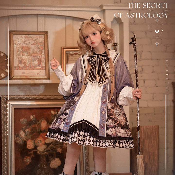 Honey Machine~The Secret Of Astrology~Kawaii Casual Lolita Printed OP Dress Long Sleeve   