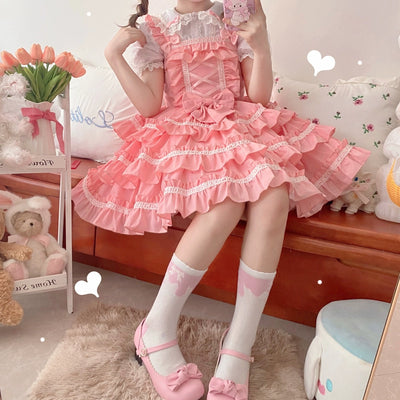 Sugar Girl~Sweet Lolita JSK Dress Summer Straps Dress Free size Light pink short JSK 