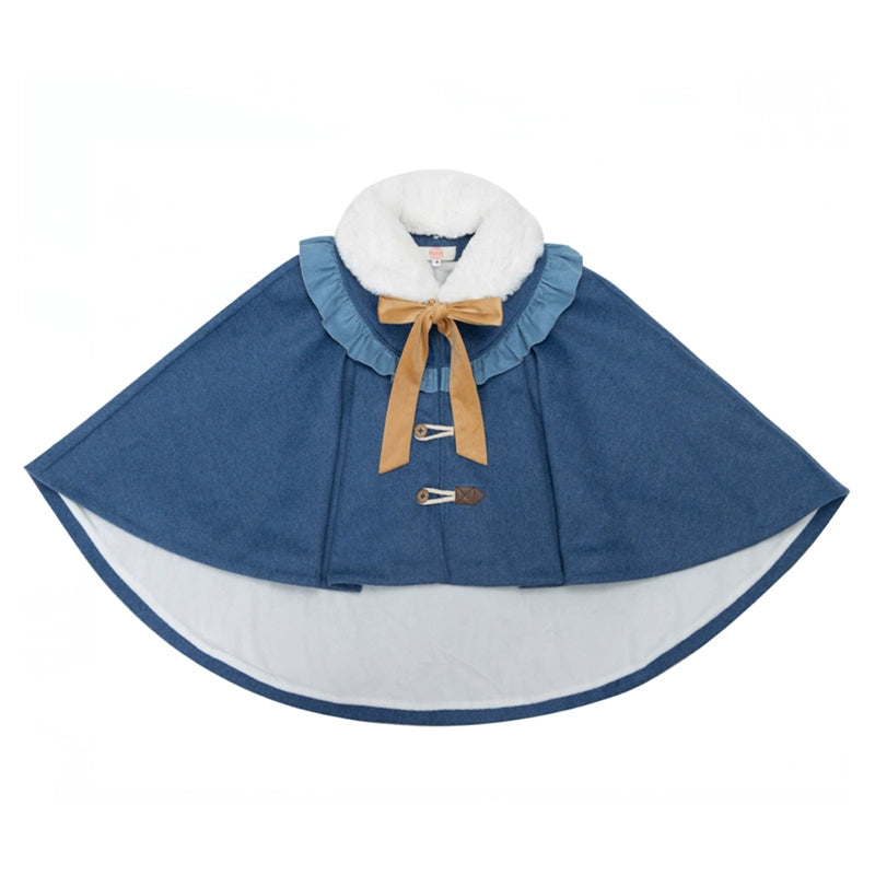 YingLuoFu - Winter Lolita Skirt Set - Starry Court Retro Palace SK Cloak S Cloak only (with detachable fur collar)