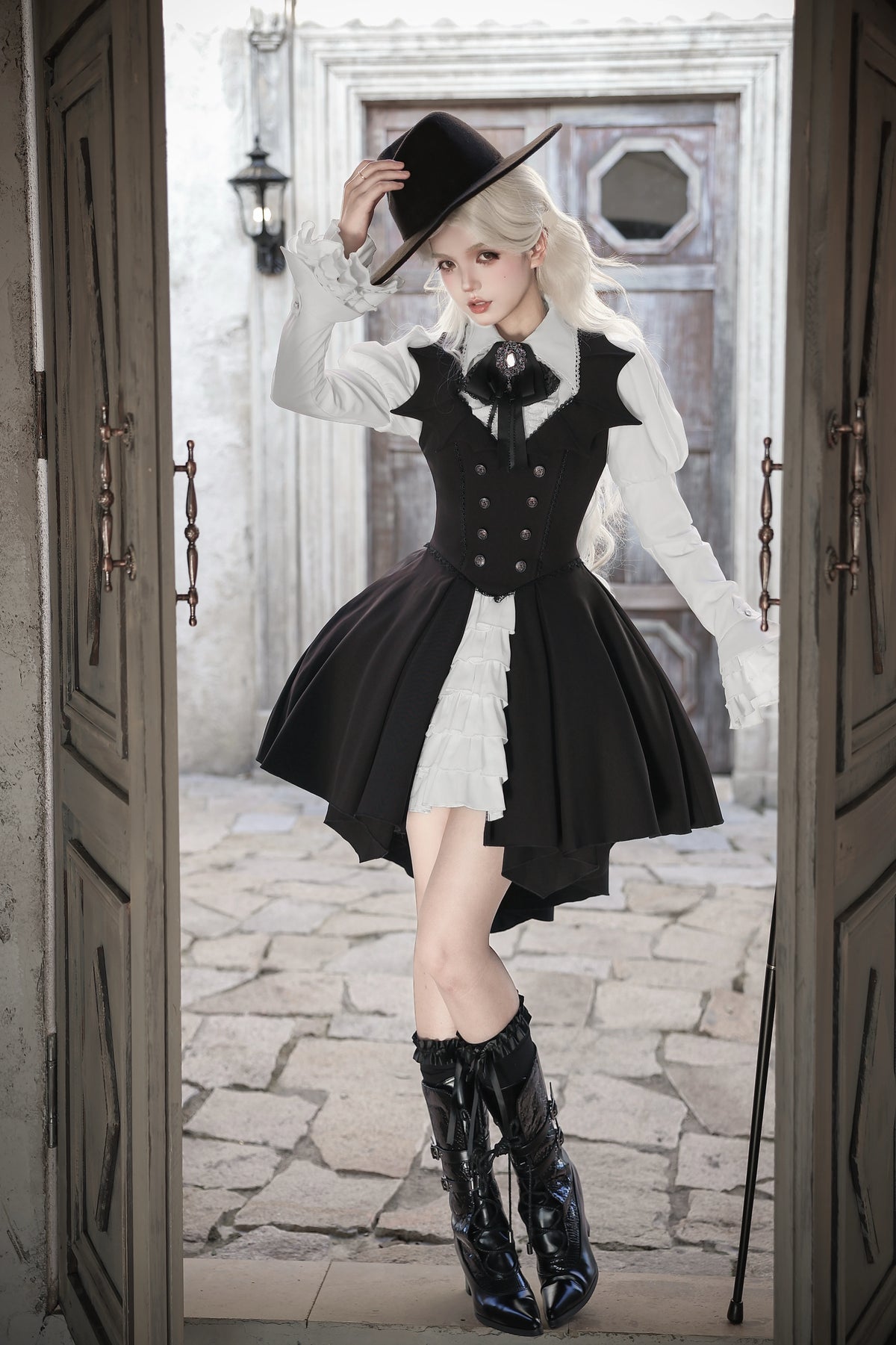 Bat Guardian - Halloween Gothic Lolita JSK Dress Set, Bat Wing Collar 46028:872895