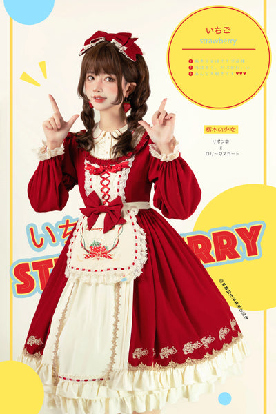 Strawberry Witch~Tochigi Girl~Sweet Lolita Strawberry Embroidered Dress   