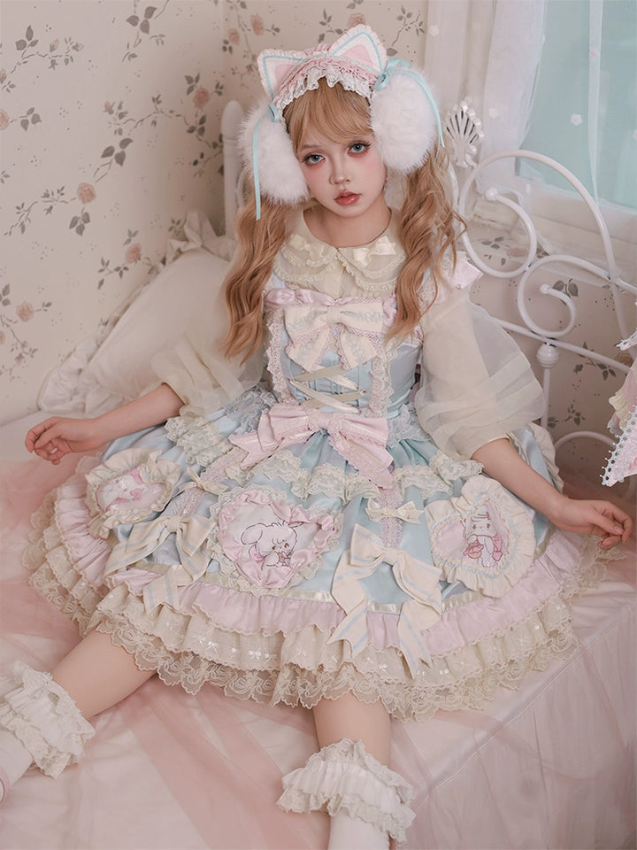 Mewroco~Sweet Lolita Dress Set Tiered JSK OP with Detachable sleeves