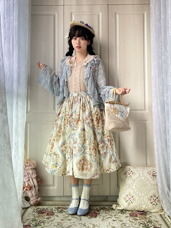 Miss Point~Cat Rose Tea~Sweet Lolita Skirt with Cute Prints Customized Size