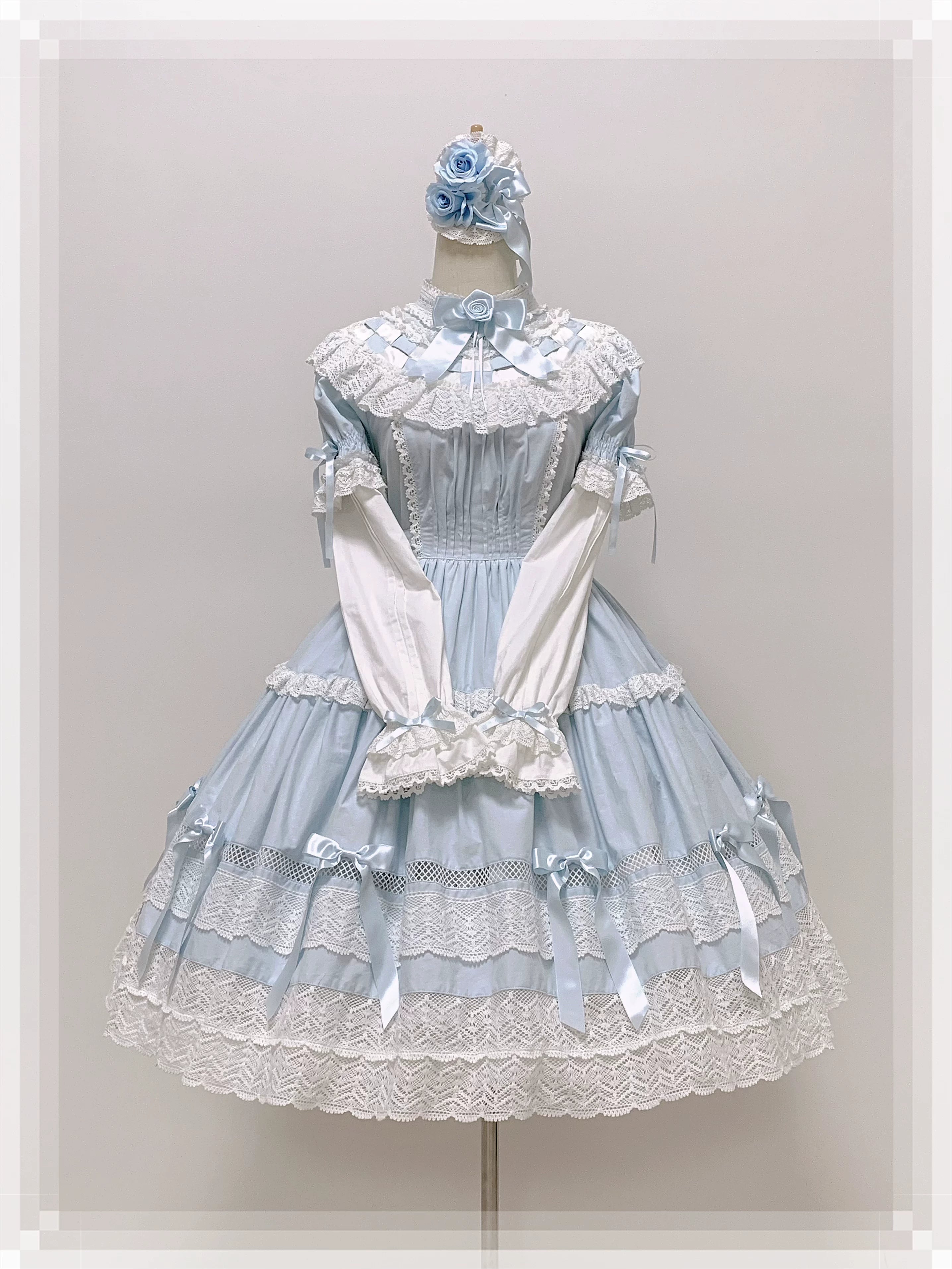 Edelburg Rose - Old School Lolita Cotton OP Dress Set, Detachable Sleeves (L M S XL) 45685:859059
