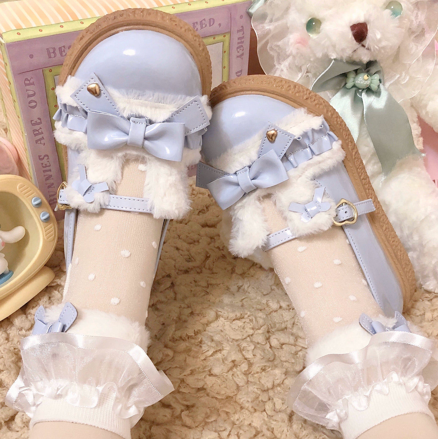 Fairy Godmother~Winter Girly Lolita Shoes Lolita Ankle Strap Shoes 34 Blue-Spring Style (PU Lining) 