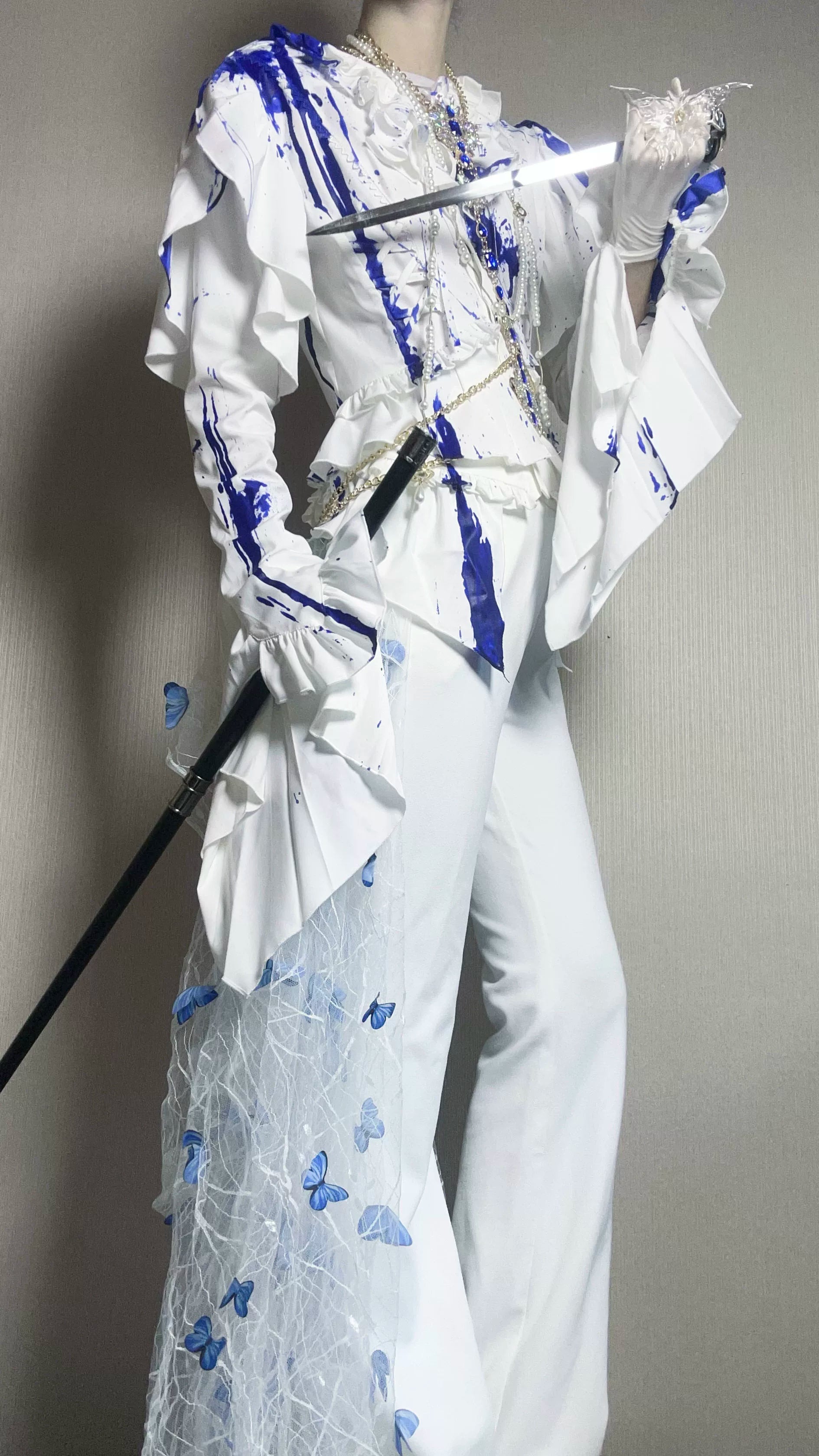 Echo of Deep Sea - Satin Ouji Lolita Trailing Blouse, Solid or Blood Stain Style 45666:857829