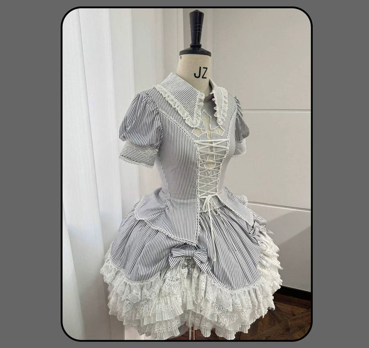 Susin Lolita - Striped Cross - Gothic Coordinated Lolita Set, Adjustable Blouse & Skirt