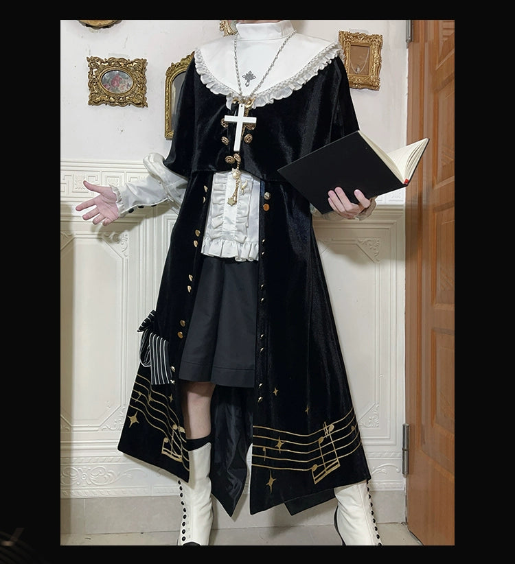 Forest Fluorescent Carps - Black and White Sonata - Ouji Lolita Vest Suit and Vintage Lolita OP Dress 42067:724836