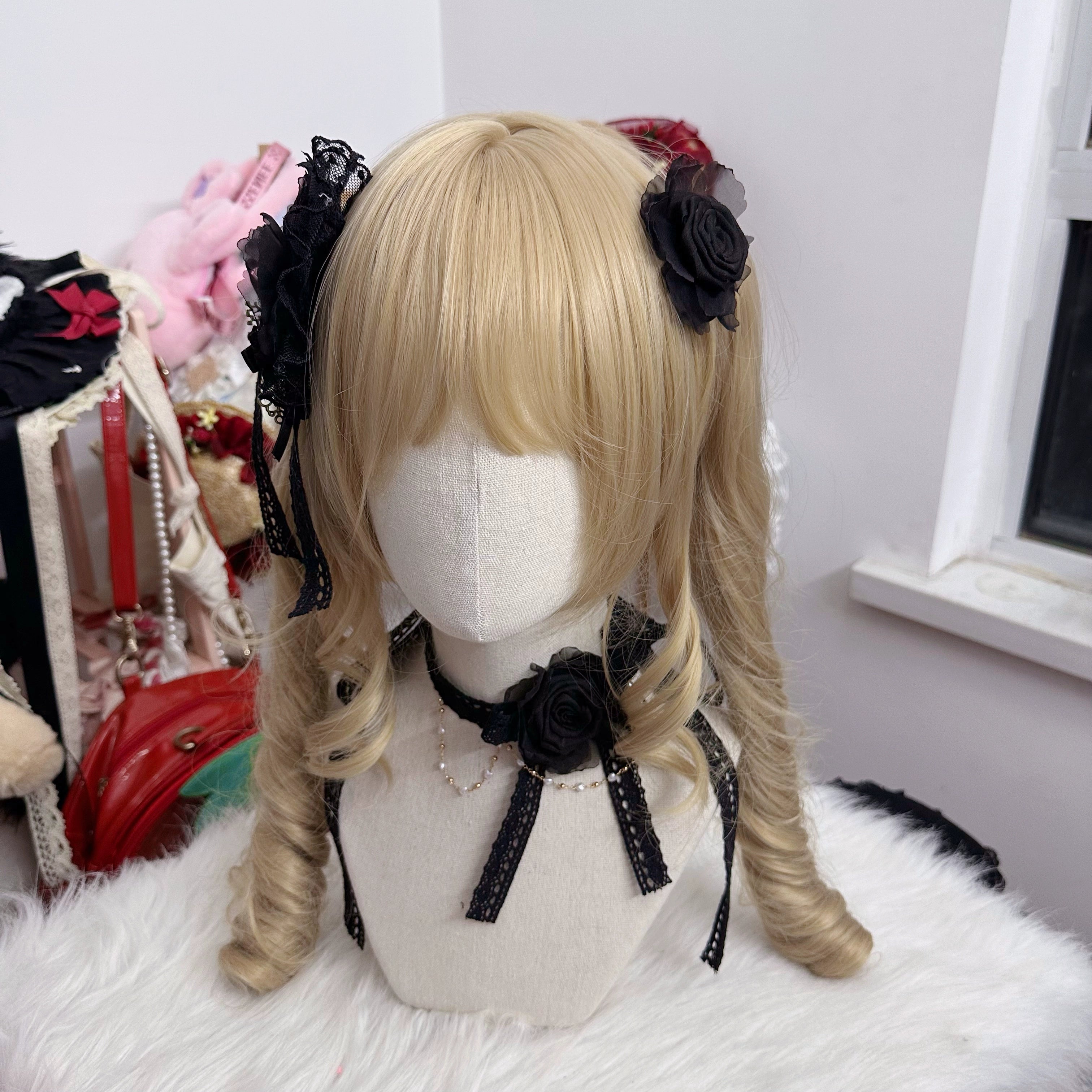 Chestnut Lolita - Elegant Lolita Rose Choker Handmade Headdress Set Multicolors