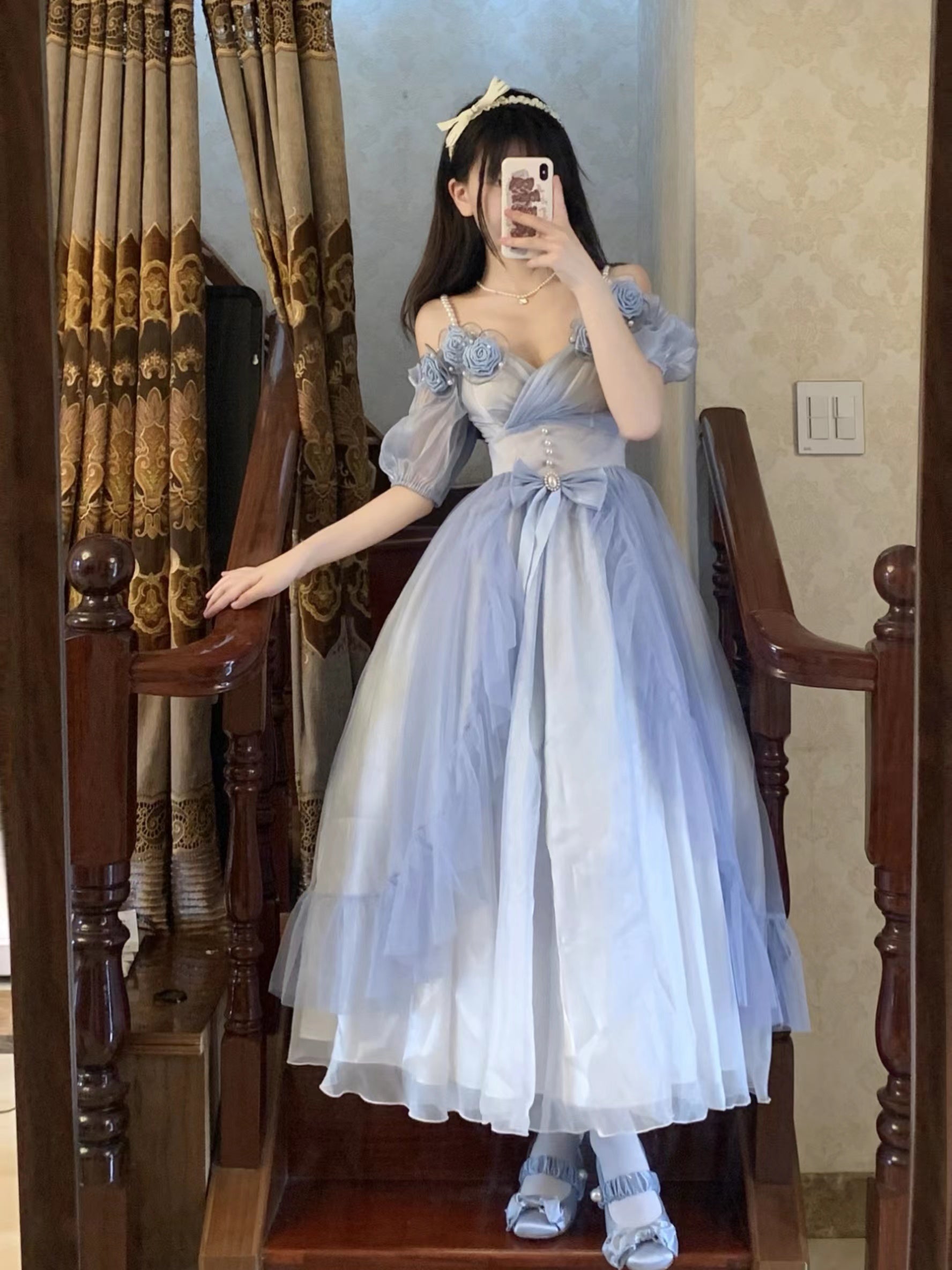 Meowing and fruity - Miss Dael Fairy Lolita OP Dress S Gradient Blue Long Dress
