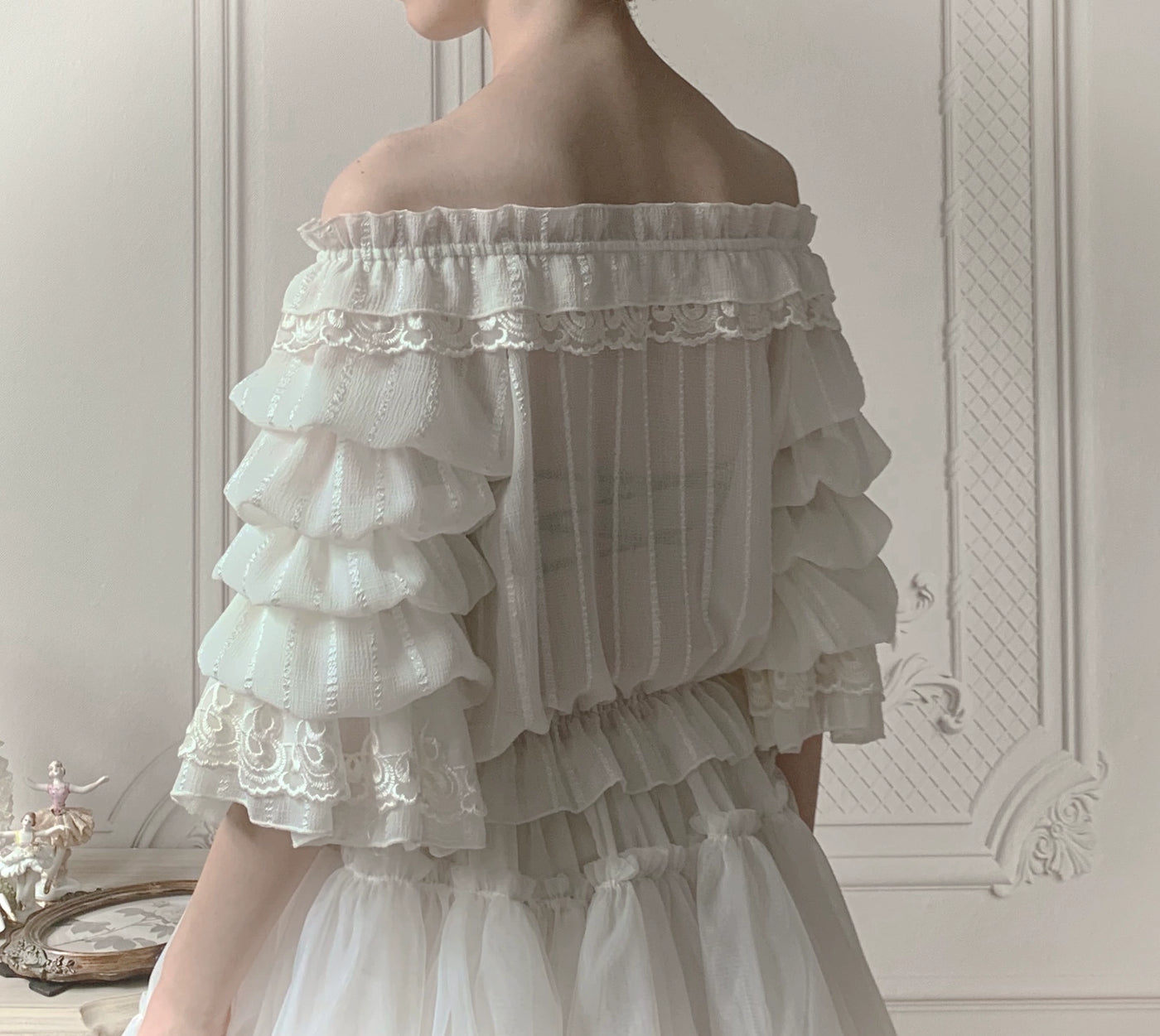 Airfreeing~Wendy~Elegant Lolita Blouse Chiffon Off-Shoulder Virago Sleeve Blouse   