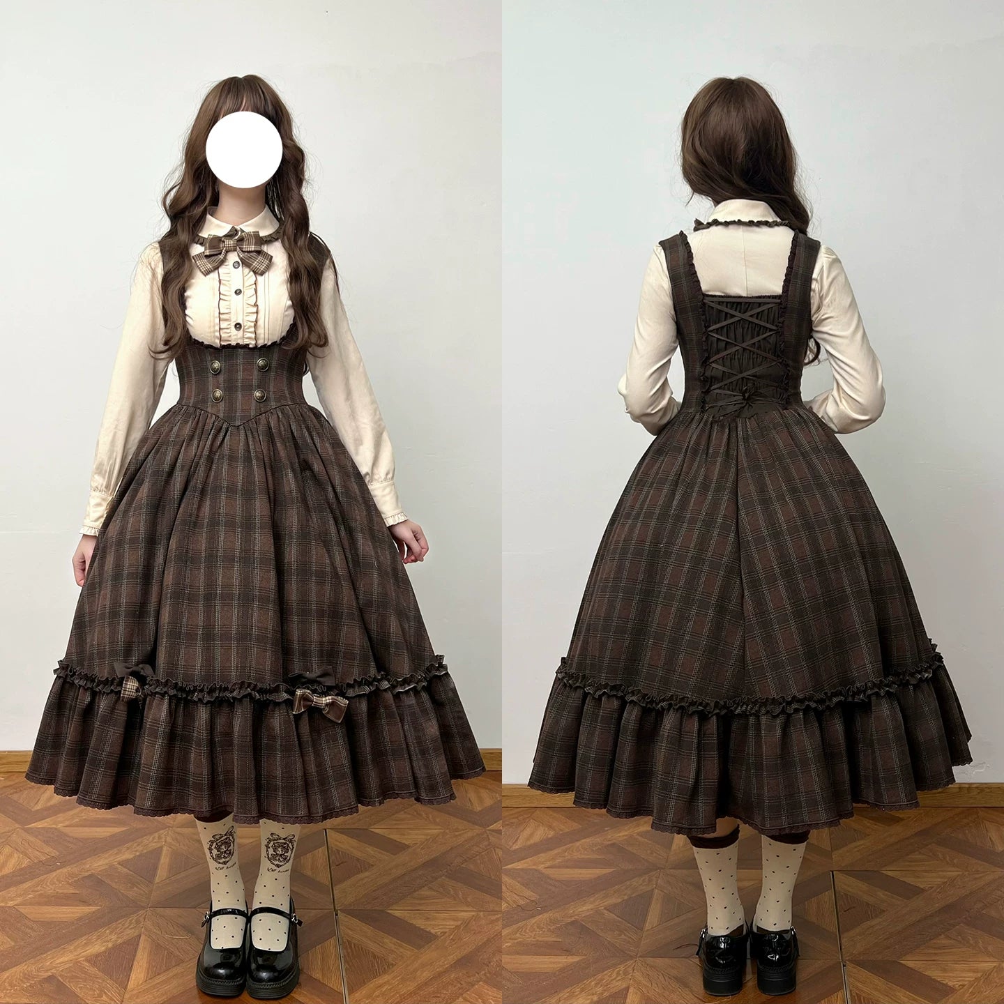 Sandwich Chocolate - Winter Classic Lolita Plaid Bust-supporting JSK & Coat Set 45903:867159
