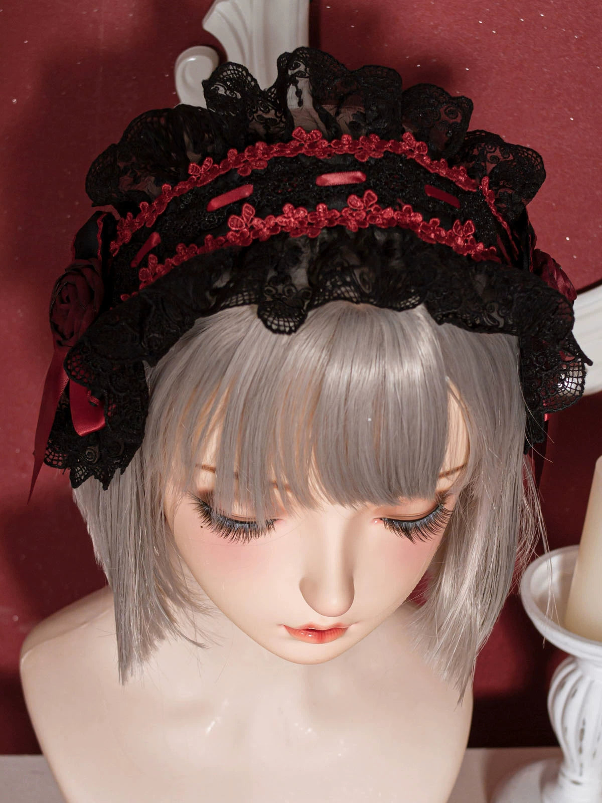 OCELOT - Gothic Lolita Headband Black Red Rose Lolita Hairband