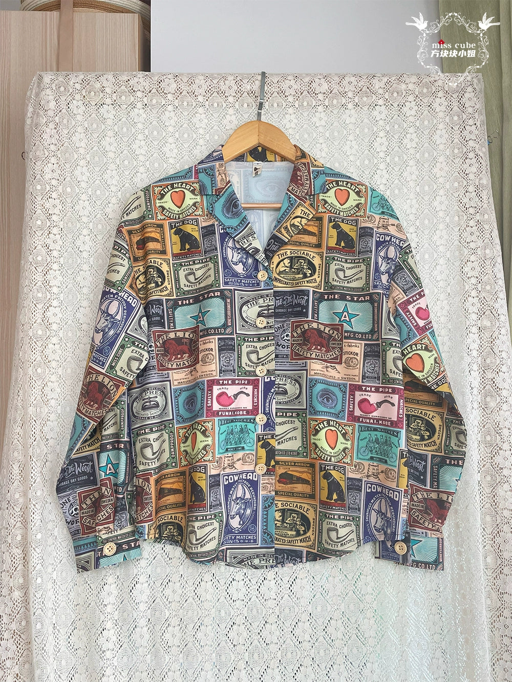 Miss Cube - Antique Label - Retro Lolita Shirt American Customized Loose Print Blouse (L S) 35672:497568