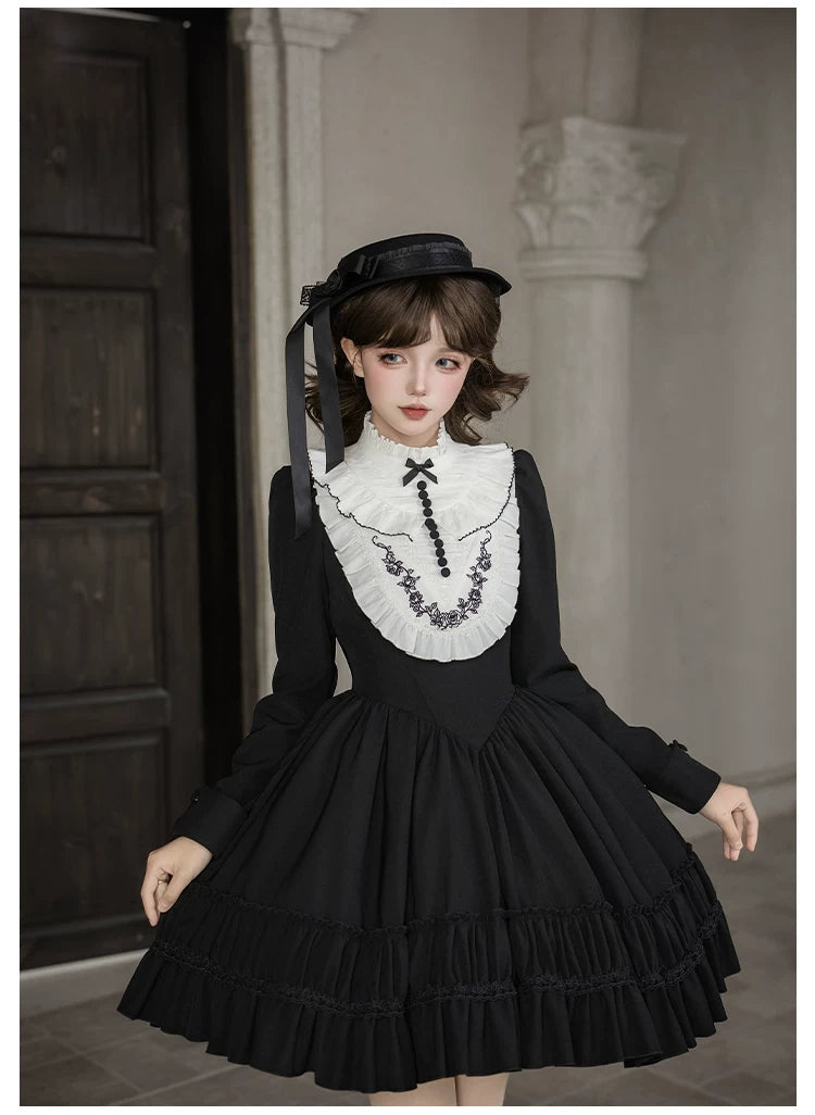 Audrey's Reply - Classic Lolita Square Neck OP, Detachable Embroidered Collar