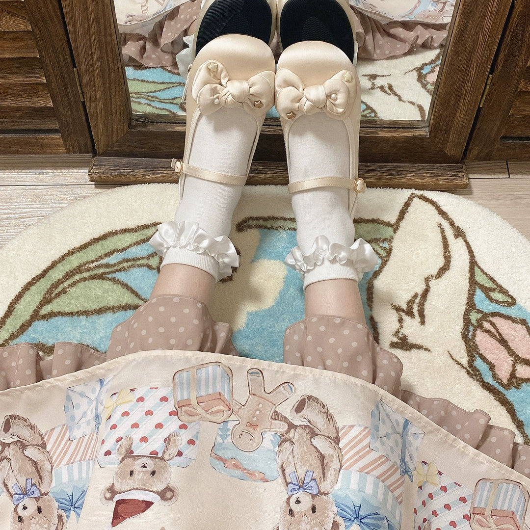 Dolly Doll~Little Fat Ding~Sweet Lolita Shoes Low Heel Round-toe Shoes 34 Beige(3cm heel) 