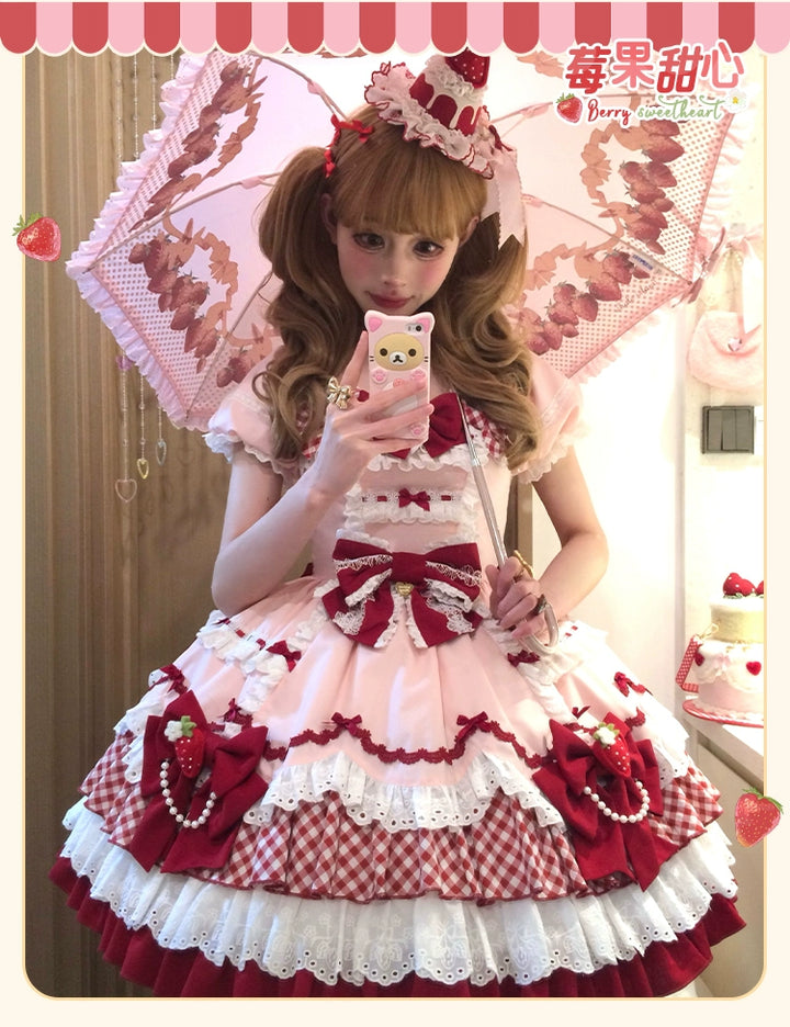 Sakurahime~Berry Sweetheart~Sweet Lolita OP Suit Old School Lolita Dress and Top Hat