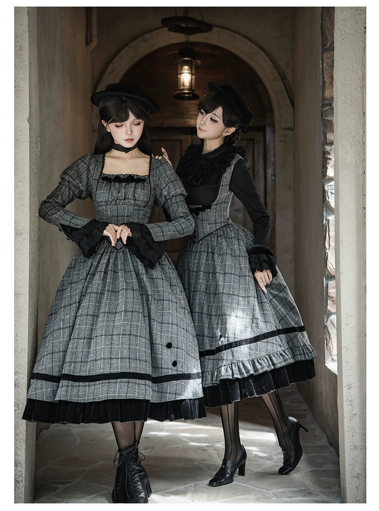 With PUJI - Yesterday's Epistle - Winter Classic Lolita Plaid Dress Set, Fishbone Waist 44227:799796
