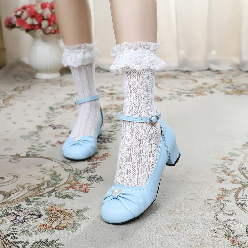Sosic~Shell Dew~Sweet Lolita Bow  Round Toe Shoes 33 light blue 