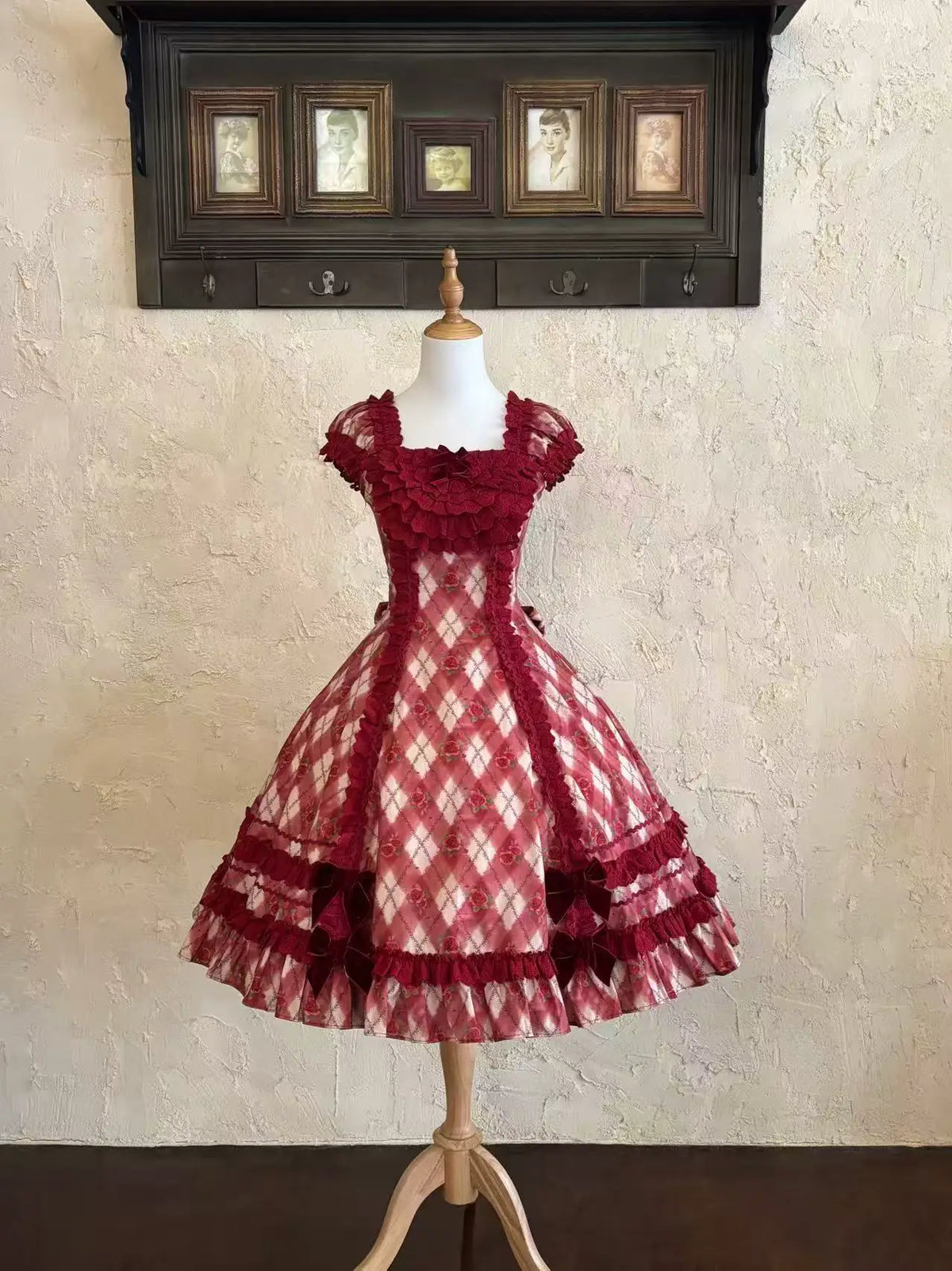 Red Pencil - Old School Lolita OP Dress, Salon de the Rose Print (L M S) 46099:875130