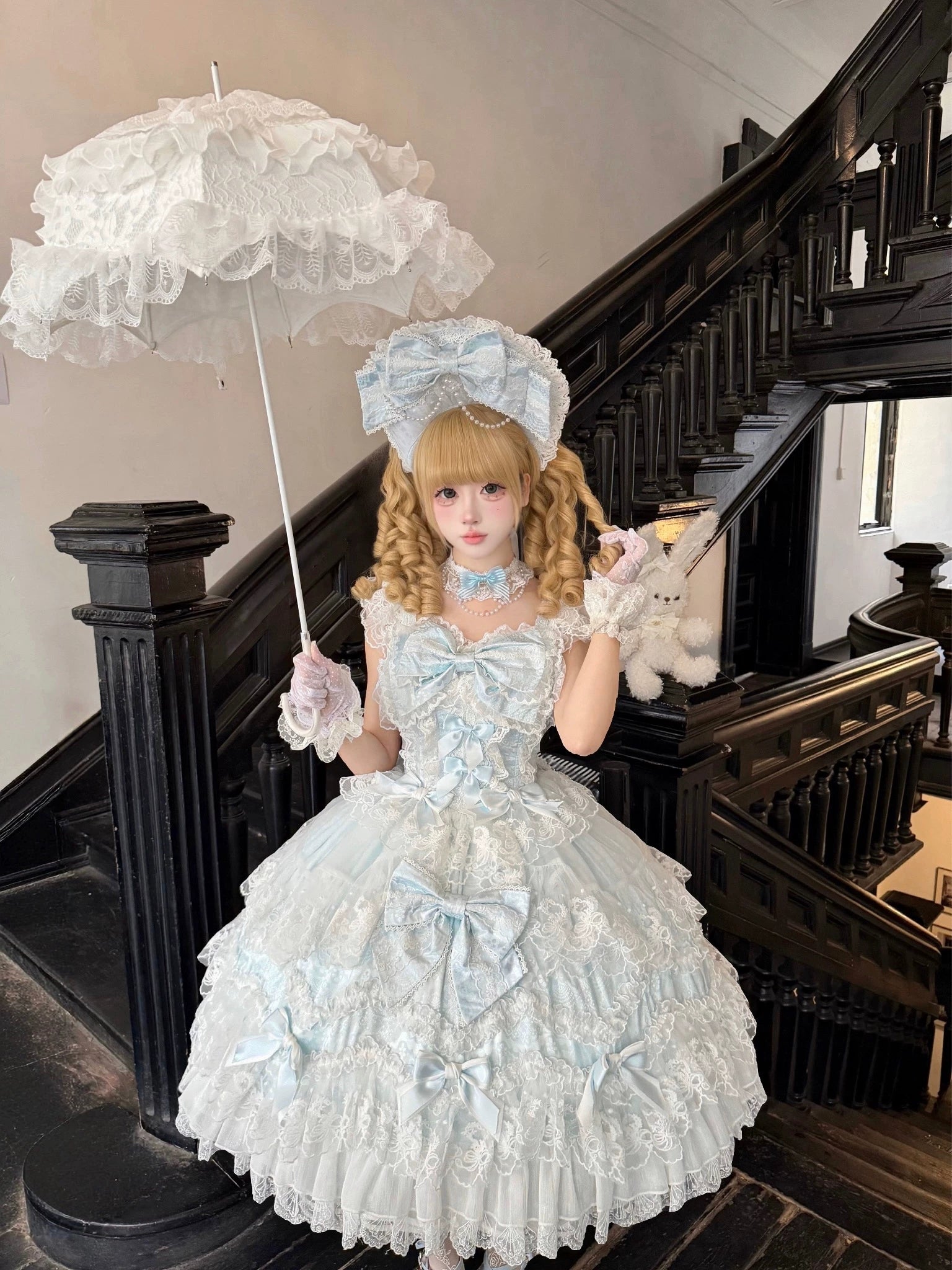 Sakura Blossom Dream - Dreamy Sweet Lolita JSK Dress, Abundant Lace & Bows