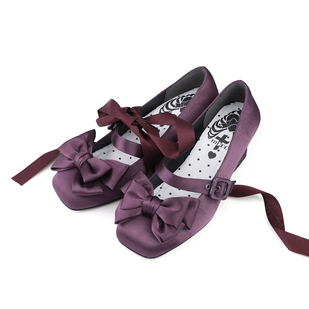 MODO - Sisi - Elegant Lolita Satin Shoes, Square Toe Dark Purple 34