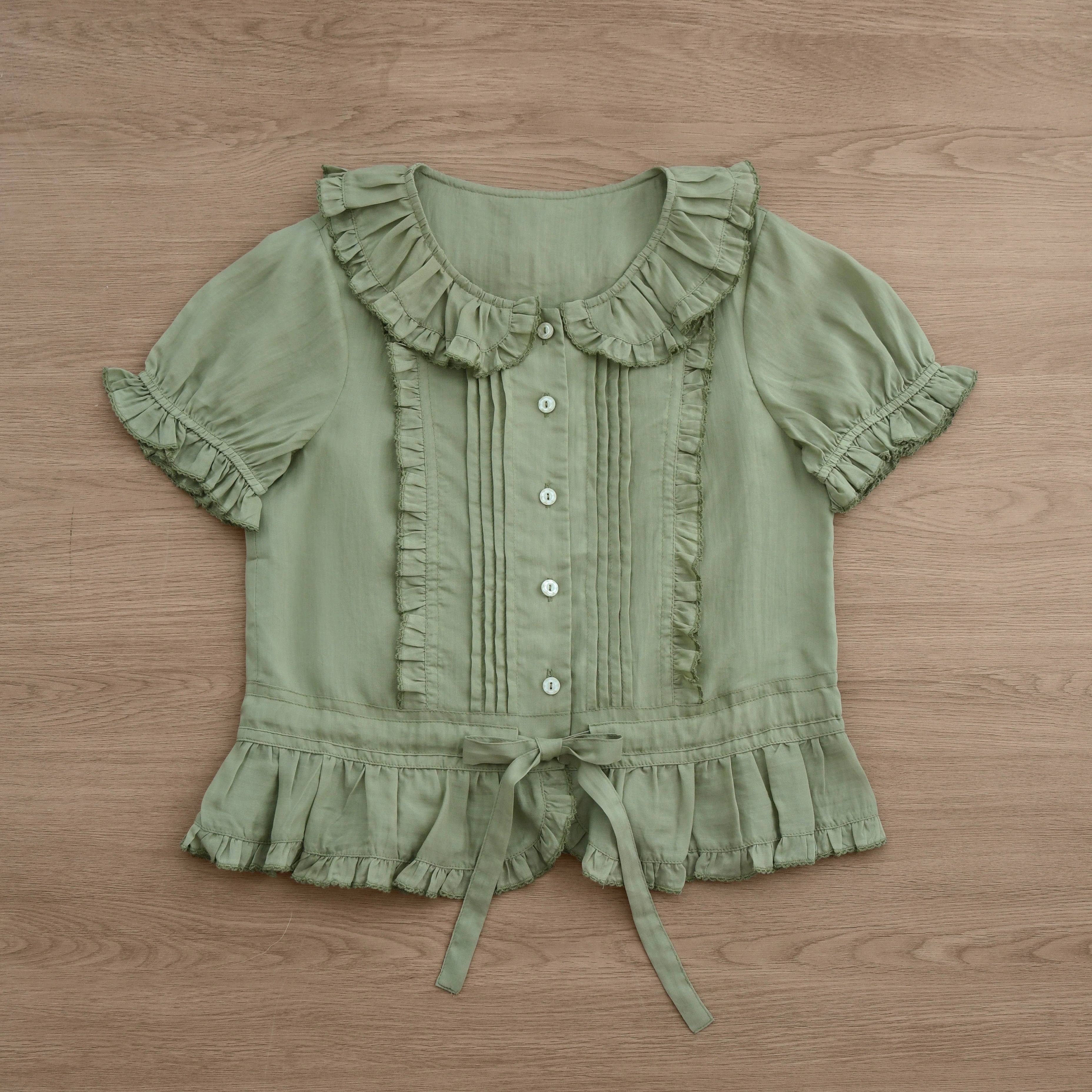 MIST - Perpetual Spring - Summer Sweet Lolita Blouse, Chiffon & Lyocell Options Green S