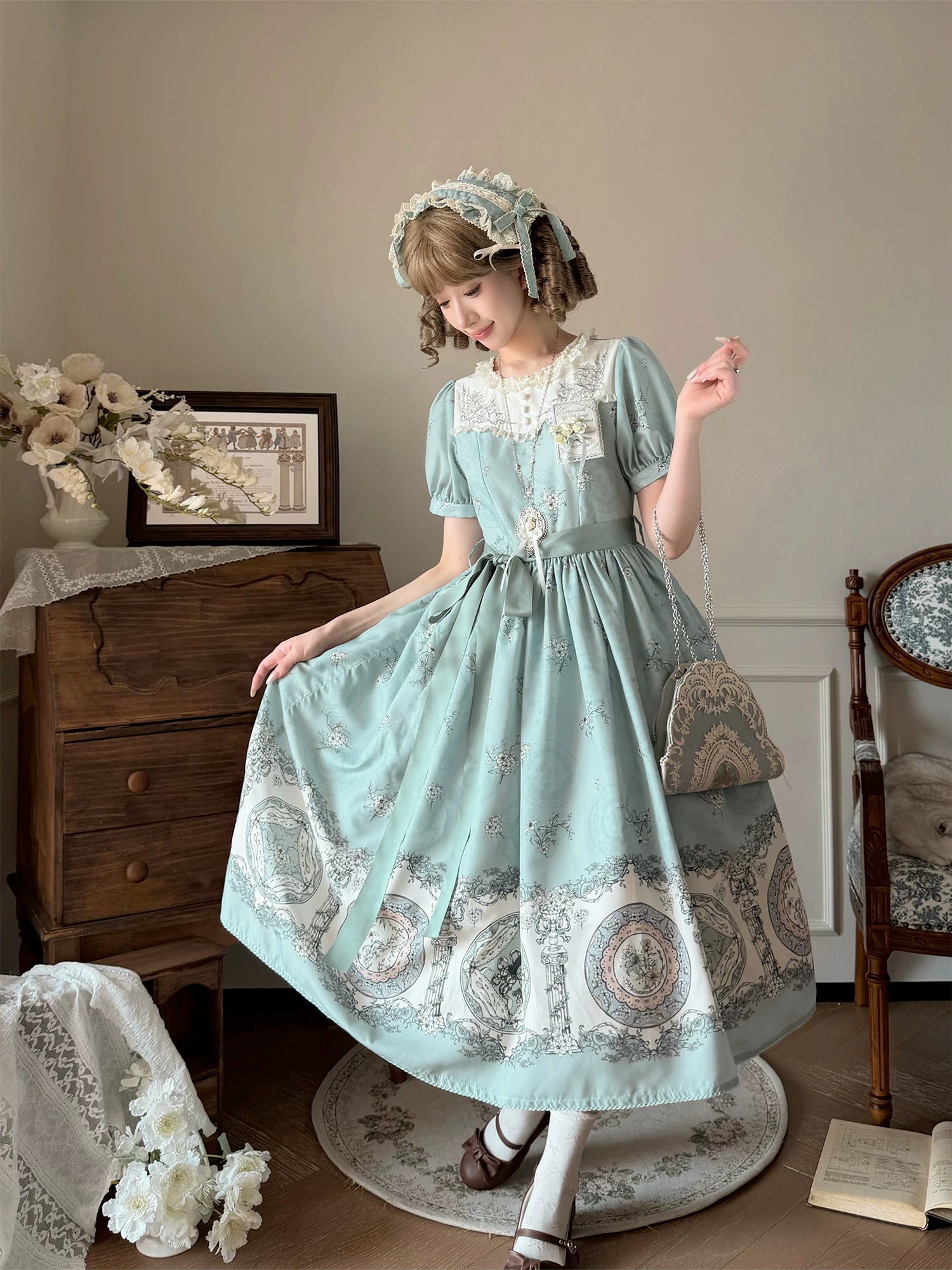 Small Porcelain Plate - Classic Lolita Plate Print OP, Embroidered Collar 45786:862767
