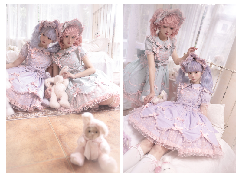 (BFM)The Seventh Doll~Sweet Diary SP~Vintage Lolita Jumper Dress Petal-like Hem JSK Headdress Set   