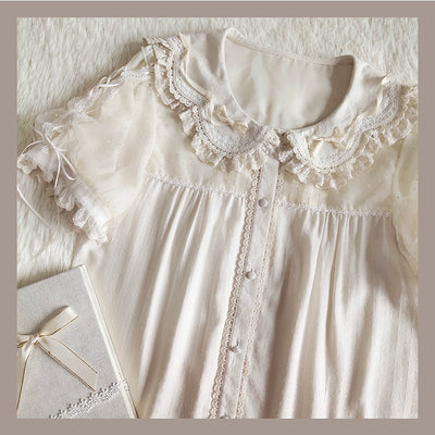 (BFM)Fengzaoji~Cotton Lolita Blouse Bubble Puff Summer Shirt S ivory blouse 