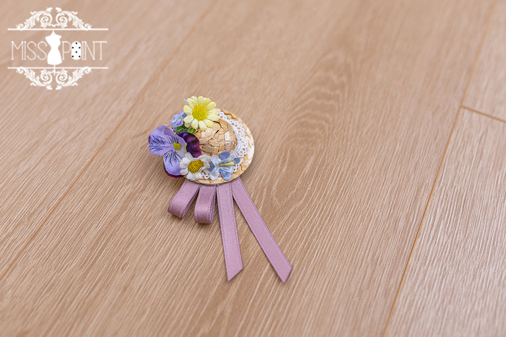 Miss Point - Country Lolita Accessory Assorted Color small straw hat brooch