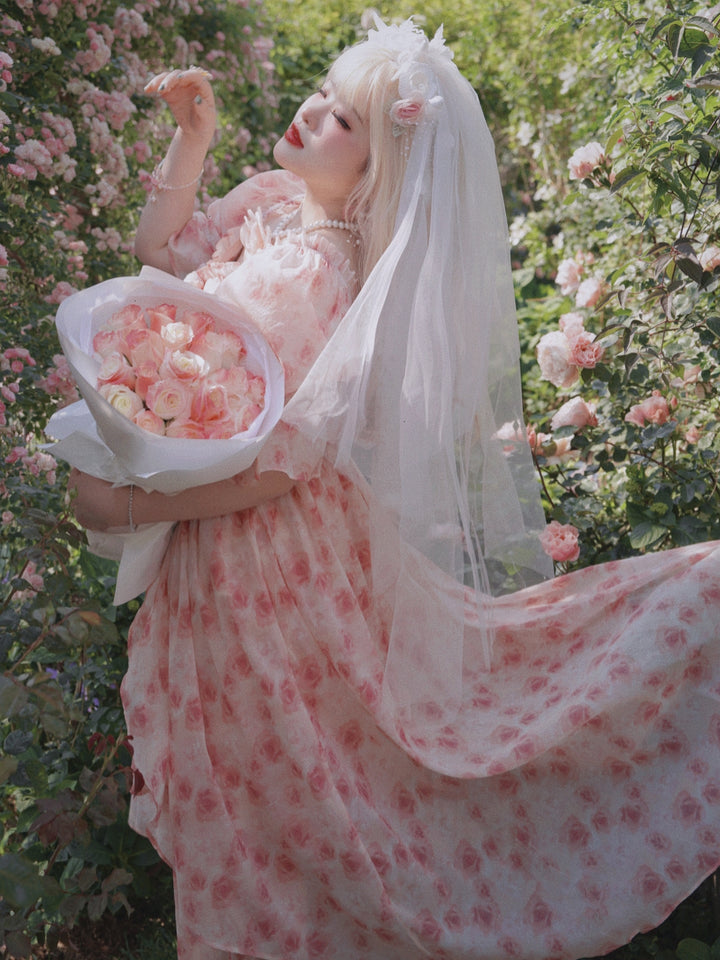 Yingtang~Berlin Rose~Plus Size Lolita Dress Puffy Trailing Floral Print L rose dress 