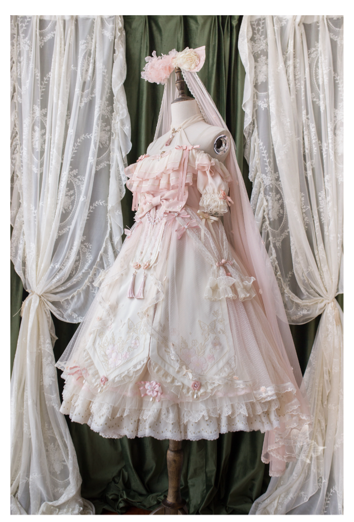 Unicorn Wings~Quetao~Pink Lolita Chinese Style Dress Outfit Halter Collar OP 41390:694794