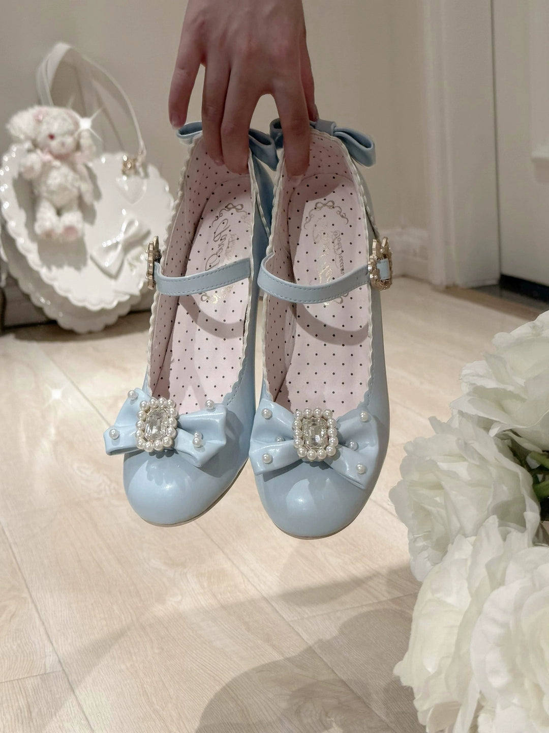 Pure Tea For Dream~Vintage Gemstone~Sweet Lolita Shoes Round Toe Heels with Bow