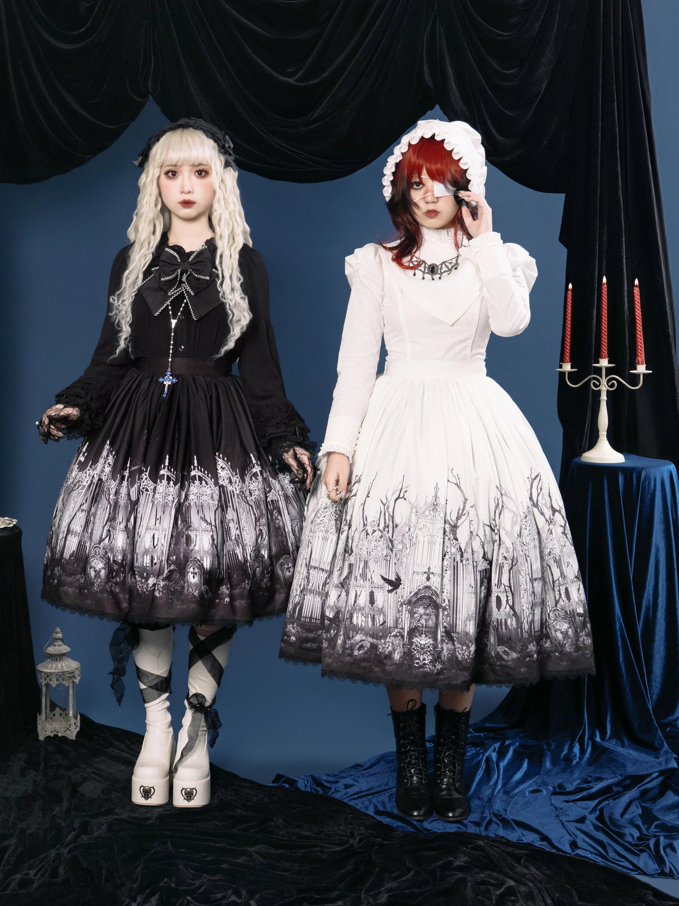 Raven Cemetery - Gothic Lolita A-Line Skirt, Cemetery Printed