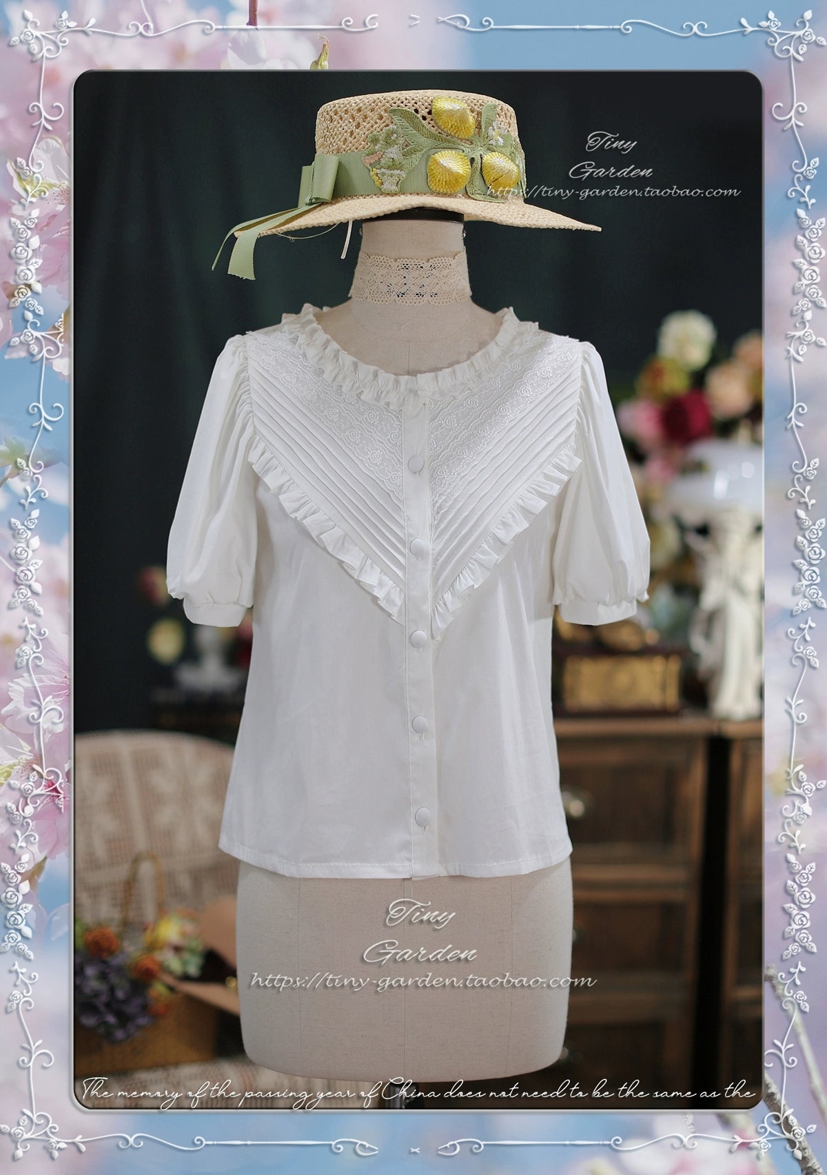 Tiny garden~Elegant Lolita Blouse Short Sleeve Lolita Shirt S White 