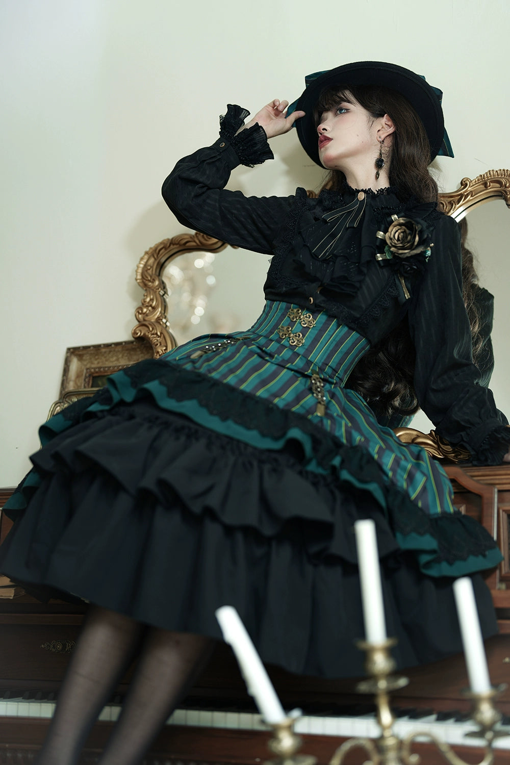 (Buyforme)Miss Point~Customized Lolita Elegant Striped High Waisted Fishbone SK   