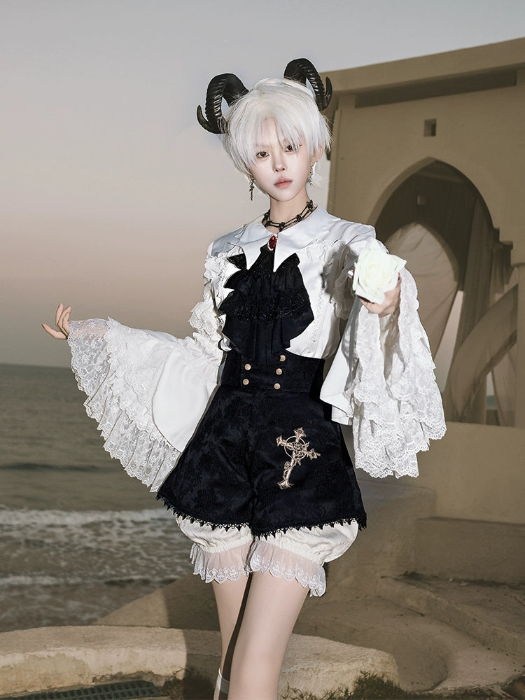 CastleToo~Crossbone~Ouji Lolita Shorts Suit Gothic Lolita Top and Blouse