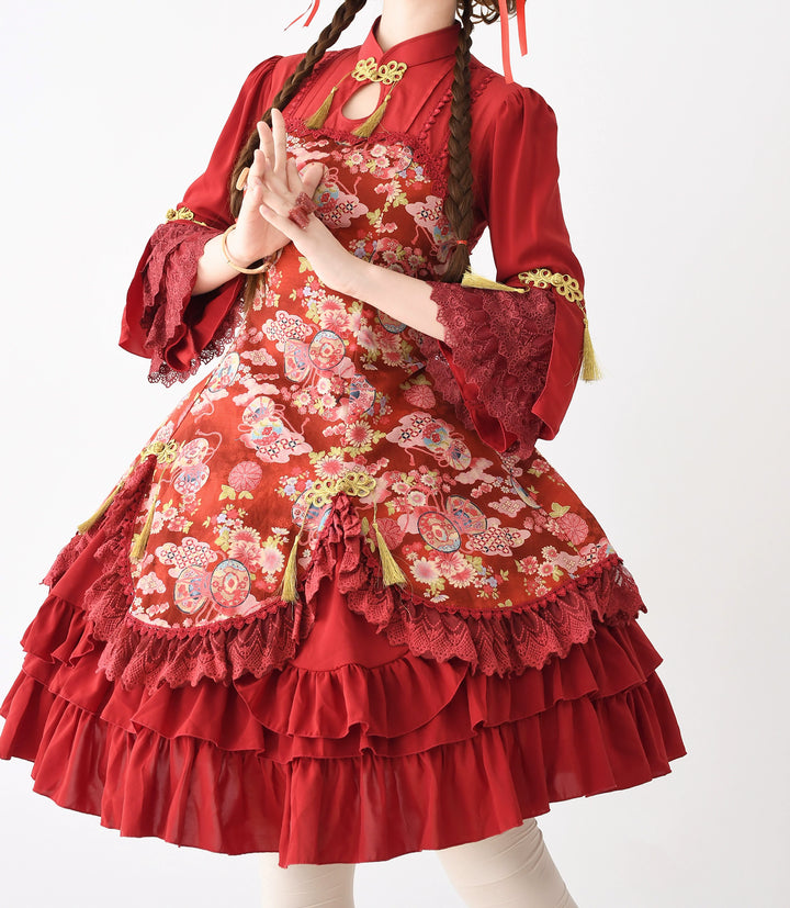 Strawberry Witch~Floral Chinese Qi Lolita OP Dress   