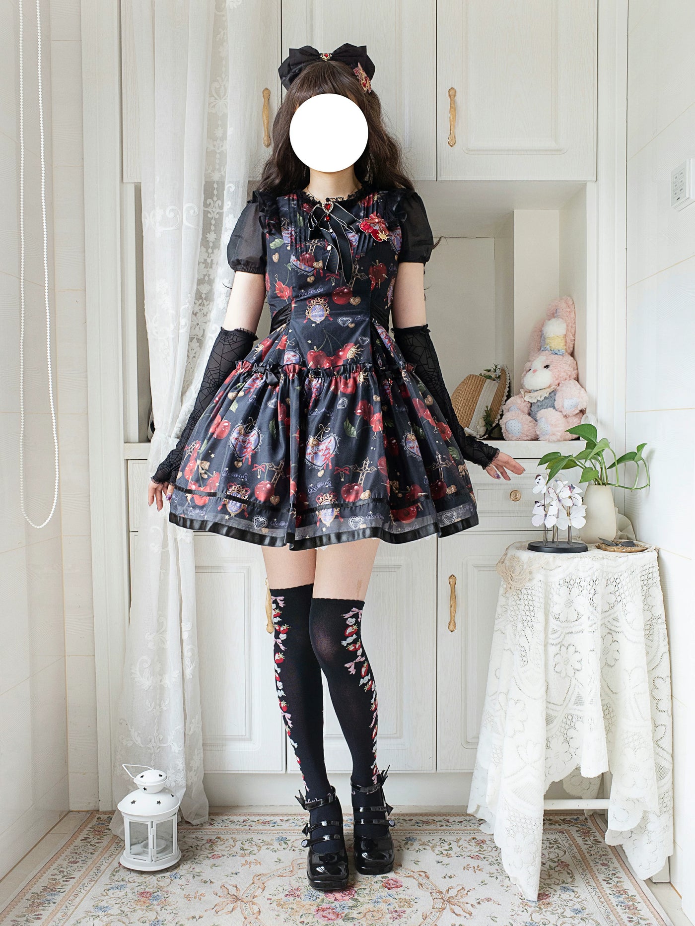 (Buy for me)Gloaming~Sweet Lolita Cherry print Short Sleeve OP and SK Set   