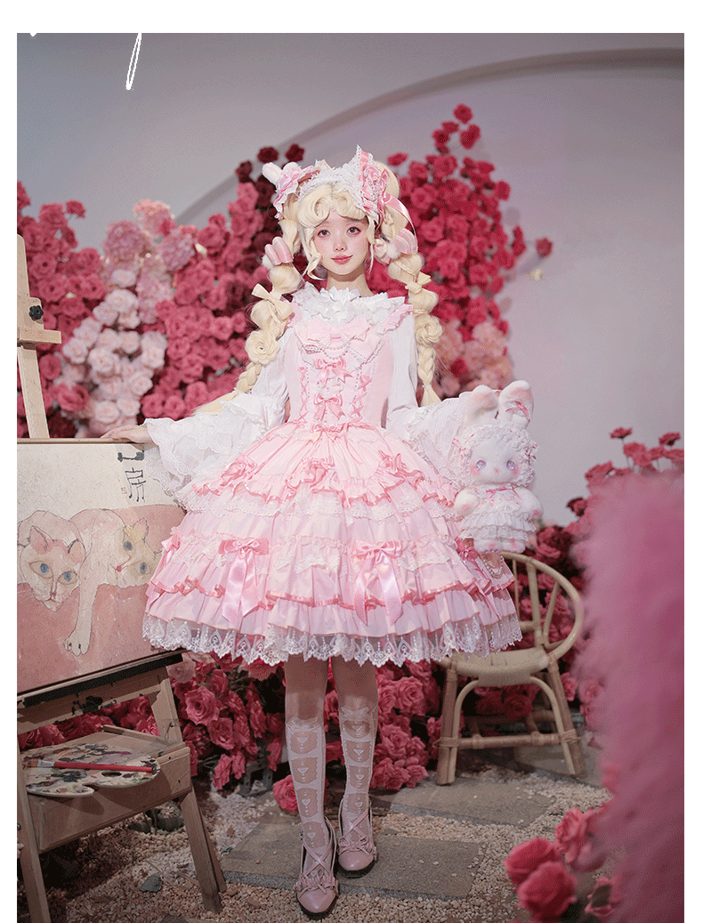 ZhiJinYuan~Love Notebook~Old School Lolita JSK Dress Vintage Doll Tiered Skirt