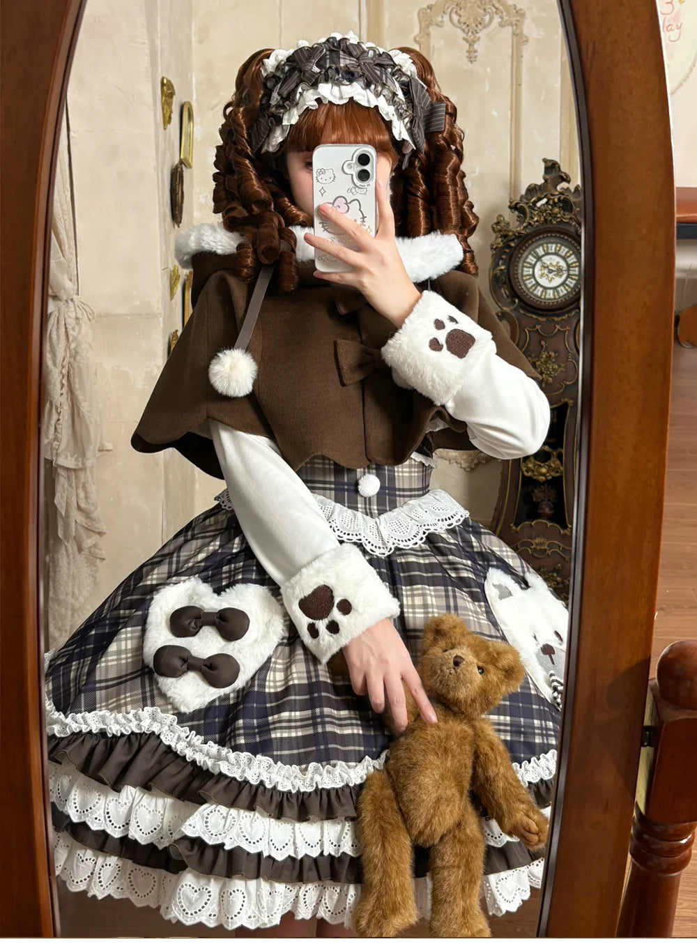 Winter Sweet Lolita Cape & JSK Dress Set, Teddy Bear Patch 45974:870027