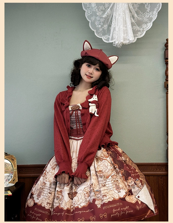 Alice Girl~Fox Band~Sweet Lolita Cardigan Bow Ruffled Sweater