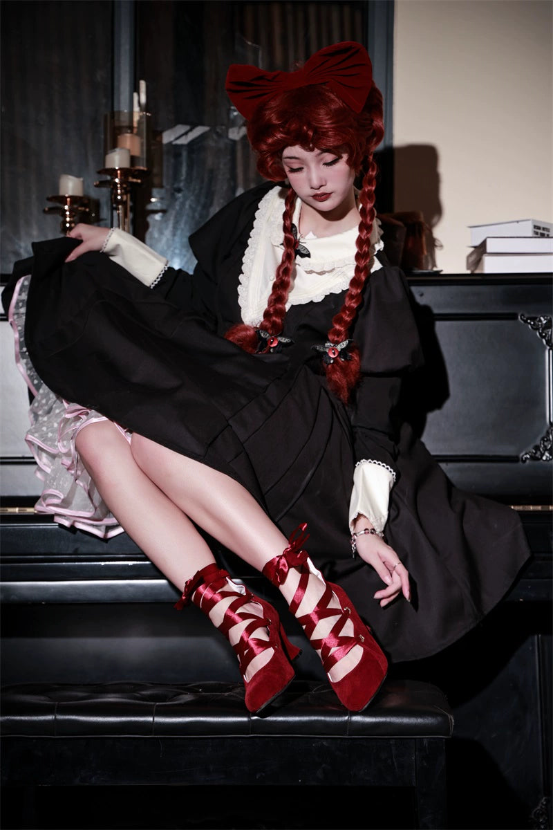 MR.Qiutian - Forbidden Dance - Elegant Lolita Velvet Shoes, Adjustable Lace-Up Straps