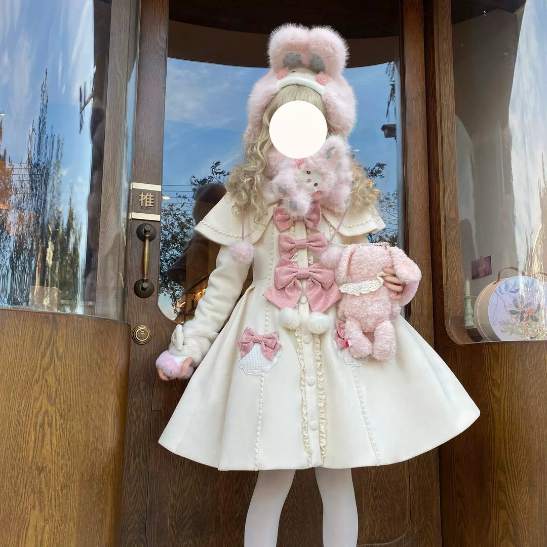 Sakurahime~Sweet Cookie~Sweet Lolita Coat Detachable Cape Pastel Outwear Ivory Coat+ Cape S 