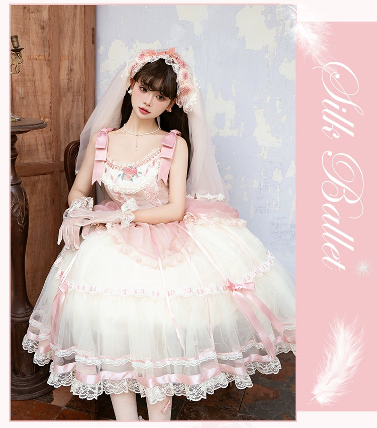 Flower and Pearl Box~Silk Ballet~Wedding Lolita Pink Bridal JSK Set   